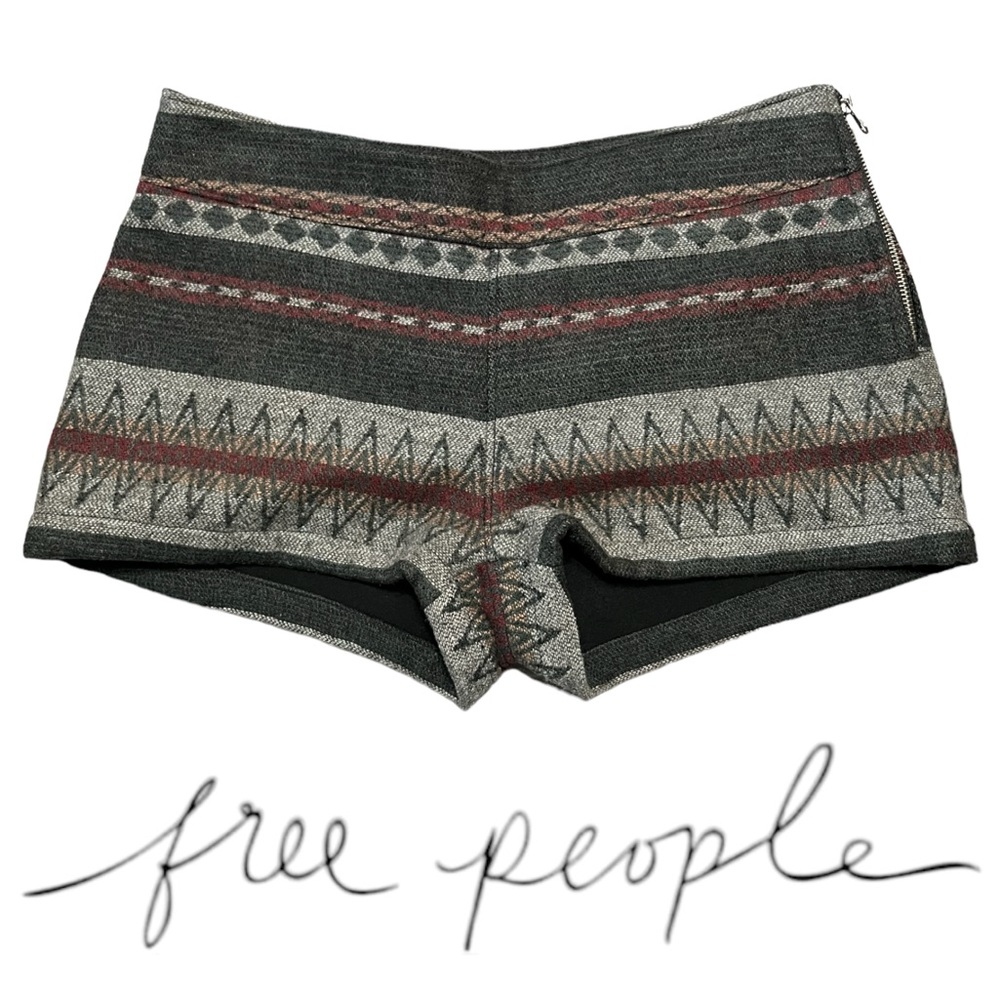 FREE PEOPLE Burgundy Grey Aztec Print Shorts